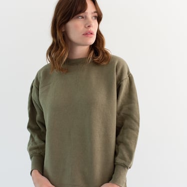 Vintage French Faded Olive Green Crew Sweatshirt | Cozy Fleece | 70s Made in France | FS115 | M | 