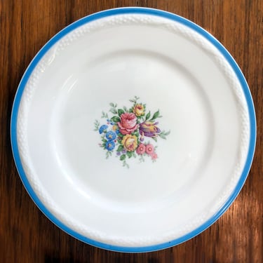 Set 2 -Antique LIMOGES FRANCE Dinner Plates Set of 4 - Vintage Porcelain China Pink Blue Floral T&V French La Cloche 1920, 1900's Art Deco 