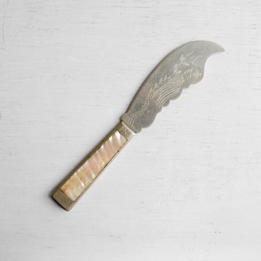 Vintage Mother of Pearl Knife with Hand Engraved Blade 