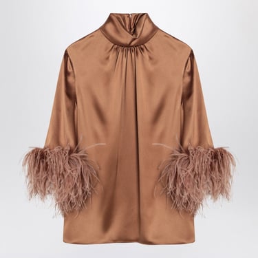 Dolce&Gabbana Brown Top In Double Satin With Feathers Women