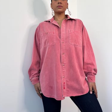 90s Marlboro Red Denim Button Up | Large 