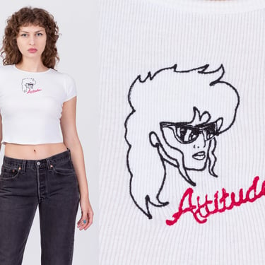 80s Attitude Embroidered Cotton Ribbed Baby Tee - XS, Small, Medium, Large 