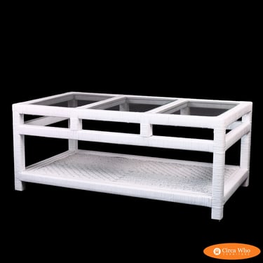 White Woven Rattan and Wrapped Rattan Coffee Table