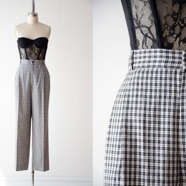 high waisted pants | 80s 90s plus size vintage black white checkered plaid dark academia pleated straight leg trousers 