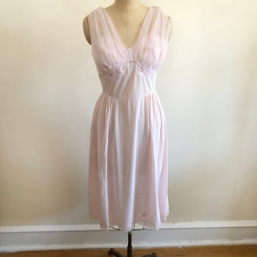 Pale Pink Nightgown with Floral Appliques - 1960s 