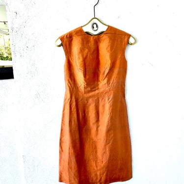 Vintage 60s Metallic Silk Dress Raw Natural Fiber 1960s Iridescent Sheath Mini Dress 