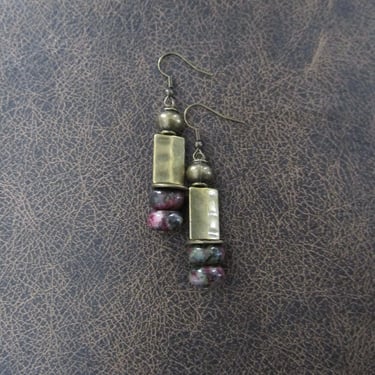 Marbled jasper and hammered bronze earrings 