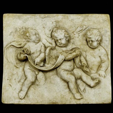 High Relief Three Angels Concrete Rectangular Wall Plaque