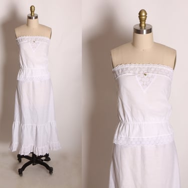 1970s White Strapless Camisole with White Skirt Slip Lingerie Set by Sliperfection -L 