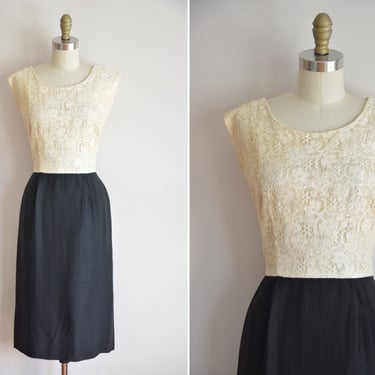 SALE 50s Day & Night dress/ vintage 1950s silk and lace wiggle dress/ vintage lace bombshell dress 