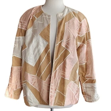 Vintage 80s Artisinal Blazer Patchwork Applique Jacket by Hyacinth Mexico 