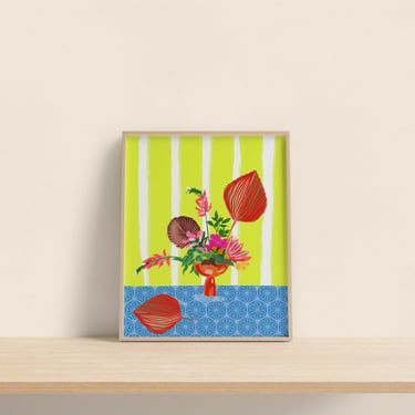 Berry Color Palette Art Work, Berry chartreuse artwork, Flower Art Print, Cubicle Decor 