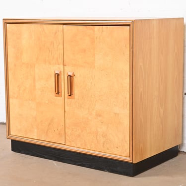 Milo Baughman Style Burl Wood Bar Cabinet by Henredon