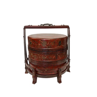 Vintage Traditional Chinese Wood Round Wedding Basket Accent Display ws3104E 