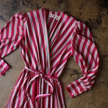 Vintage Striped Dress / Long Sleeve Midi Dress / Women's Size Medium Dress 