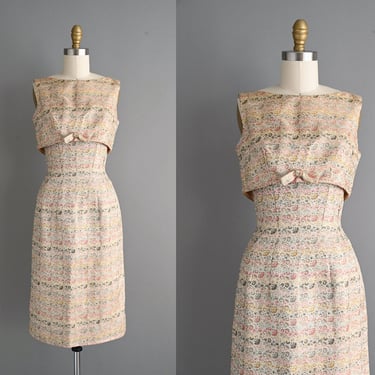 vintage 1950s Stripe Floral Print Wiggle Dress | XS 