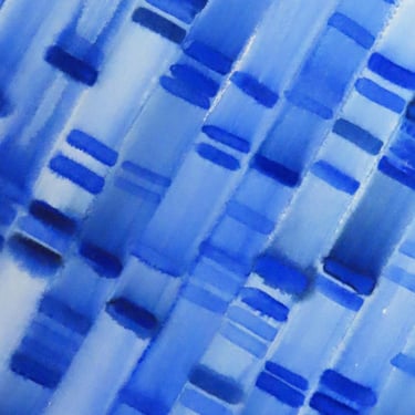 Gel Electrophoresis in Cobalt Blue- Original Watercolor Painting- Genetics DNA art 