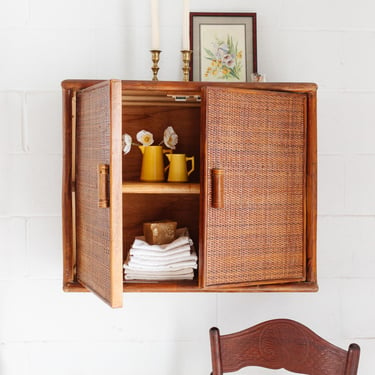 1970s french artisan made bamboo and rattan cabinet
