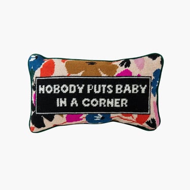 Baby in the corner needlepoint pillow