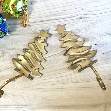 Solid Brass Christmas Tree Stocking Holders - sold as a pair 