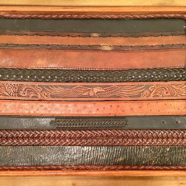 Handcrafted  Teak and Leather Vintage Western Belts Serving or Bar Tray 