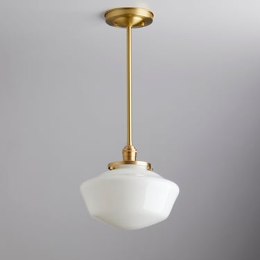 CLEARANCE- Hand blown Schoolhouse Lighting - Kitchen lighting - Brass fixture 