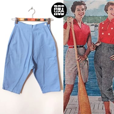 Iconic Vintage 50s Blue Chambray Jean High-Waisted Long Shorts 