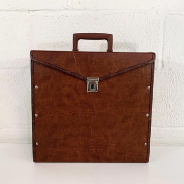 Vintage Brown LP Box Record Case Holder Storage Mid-Century Retro Music Vinyl MCM 12 inch Records Plastic Handle 1960s 