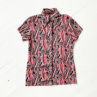 1970s Geometric Print Dagger Collar Shirt 