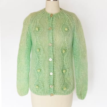 1960s Sweater Wool Mohair Chunky Knit Cardigan S 