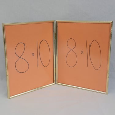 Vintage Hinged Double Picture Frame - Gold Tone Metal w/ non-glare Glass - Holds Two 8" x 10" Photos - 8x10 Frames 