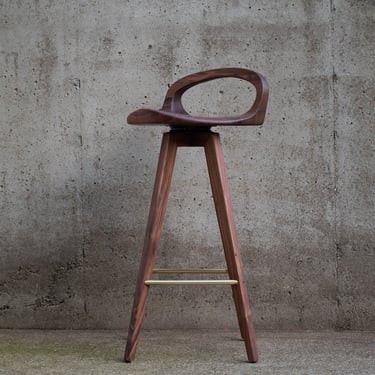 Mid Century Modern Sculpted Stool with backrest, Counter Stool, Bar Stool, swiveling, tapered legs 