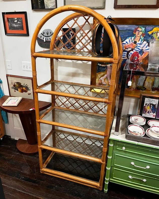 Bamboo etagere, 32” x 16” x 74.5” 