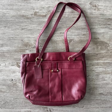 Vintage Handbag Burgundy Leather Purse Shoulder Bag Double Straps 90s 