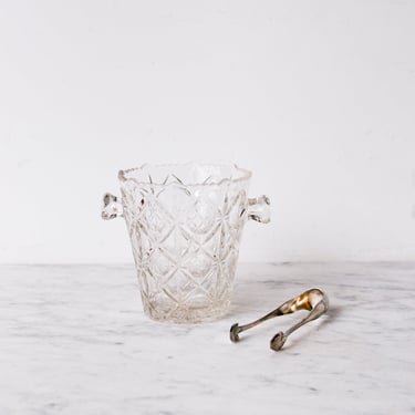 Vintage Glass Ice Bucket with Ice Tongs