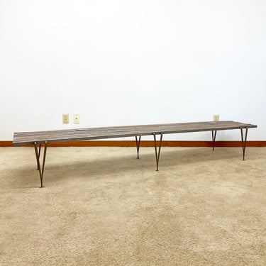 vintage mid century Hugh Acton extra long table slat bench seating 