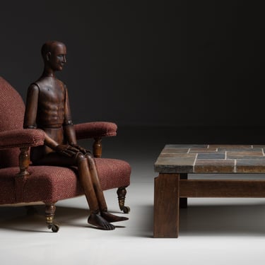 Howard &amp; Sons Armchair in Pierre Frey Tweed / Slate Top Coffee Table