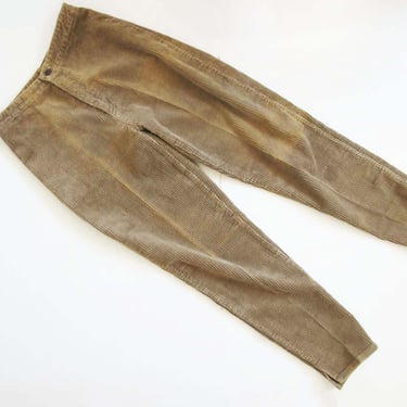 Vintage 80s Tan Brown Corduroy Pants  26  -  1980s High Waist Trousers - Preppy Academia Neutral Unisex Cord Tapered Leg Pants 
