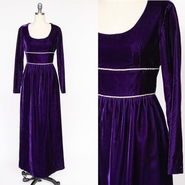 1960s Maxi Dress Purple Velvet Full Length M/S 