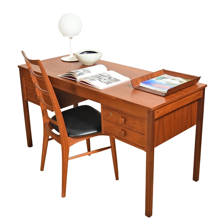 Teak Danish Modern Writing Desk w. Square Pulls