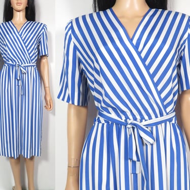 Vintage 80s Liz Claiborne Striped Lightweight Dress Size L 