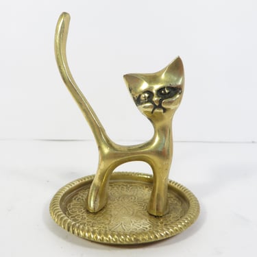Vintage Cat Ring Holder - Brass Cat Ring Holder 