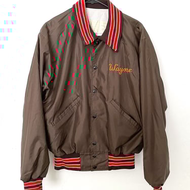 Vintage 70s Quad City Speed Team Brown Satin Varsity-Style Jacket 