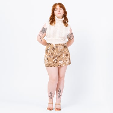 Vintage 90s Queen Anne's Lace Floral Print Mini Skirt - Medium to Large, 28