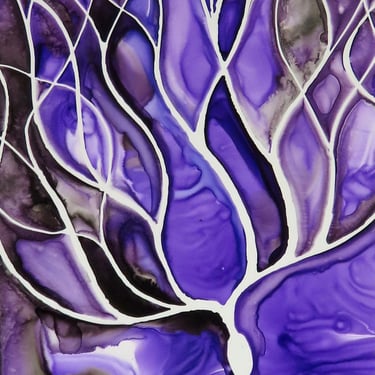 Purkinje Neuron in Purple and Black - original ink painting of brain cell - neuroscience art 