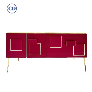 Modern Italian Pink Purple Glass Geometric Postmodern Brass Cabinet Sideboard