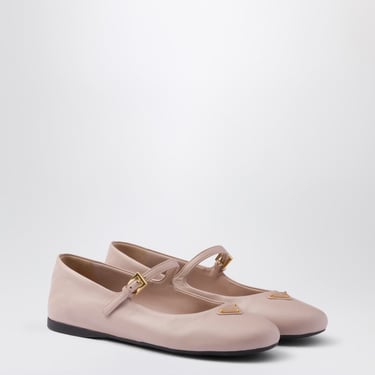 Prada Pink Leather Ballerina With Logo Triangle Women