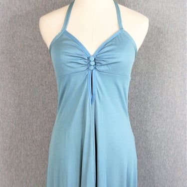 1970s - Studio 54 style - Sexy Disco Halter - Dusty Blue - Estimated size S 