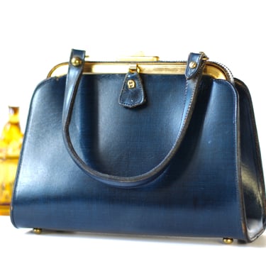 1959 - 1960 Etienne Aigner Structured Leather Handbag - Miniature Satchel Purse with Brushed Gold Hardware 