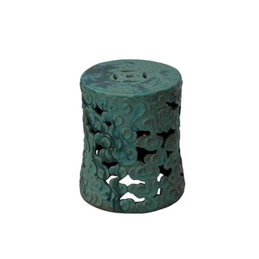 Vintage Chinese Turquoise Cloud Scroll Round Ceramic Garden Stool Table ws3531E 